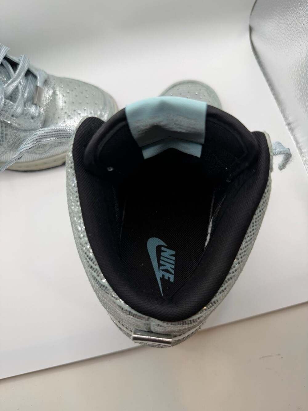 Nike Women's Dunk Sky Hi QS 'Disco Ball' Metallic Silver Wedge Sneakers - Picture 3 of 11